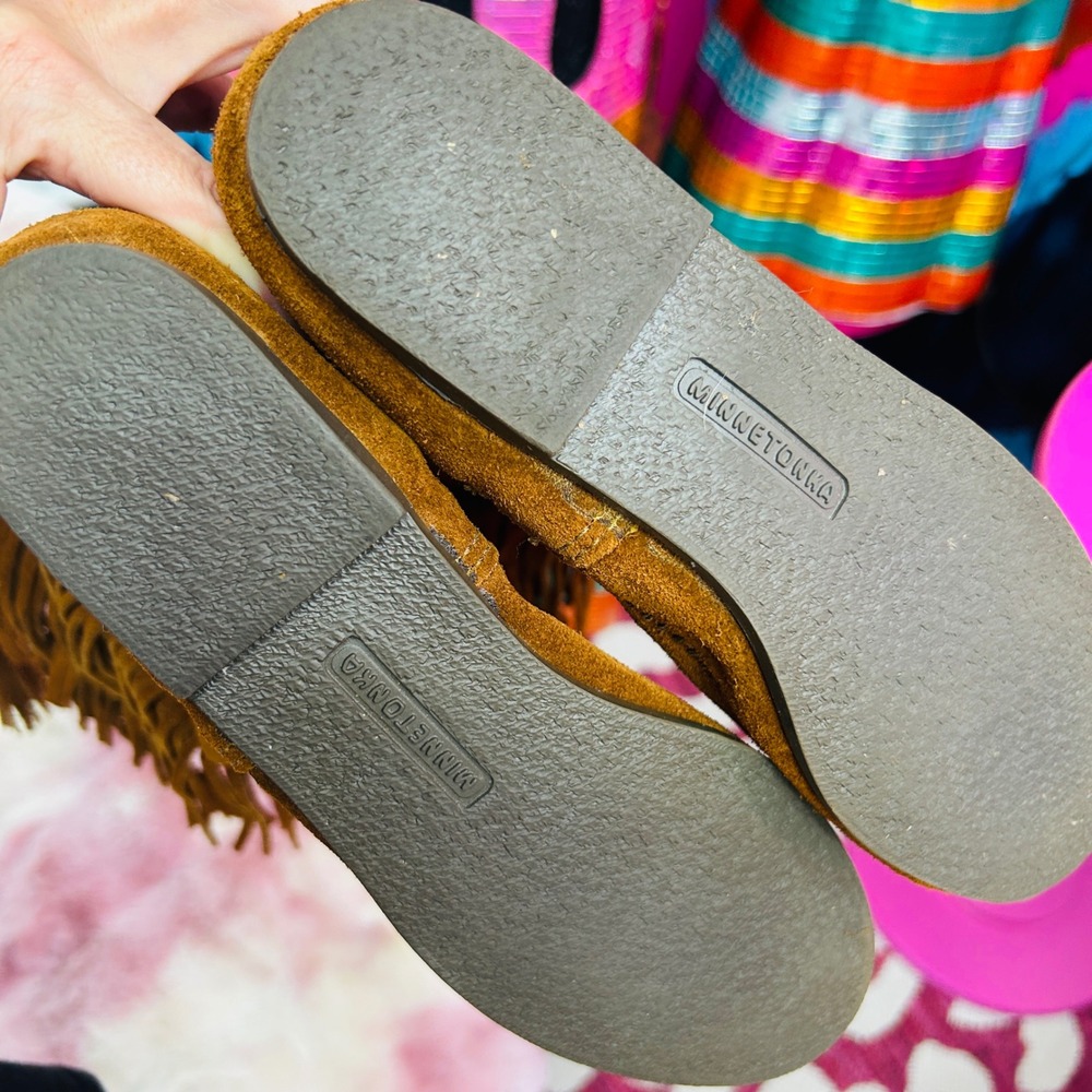 Minnetonka NWOT 2-Layer Fringe Boots Brown Hippie Boho Western‎ Rocker Women 7 - Picture 3 of 6